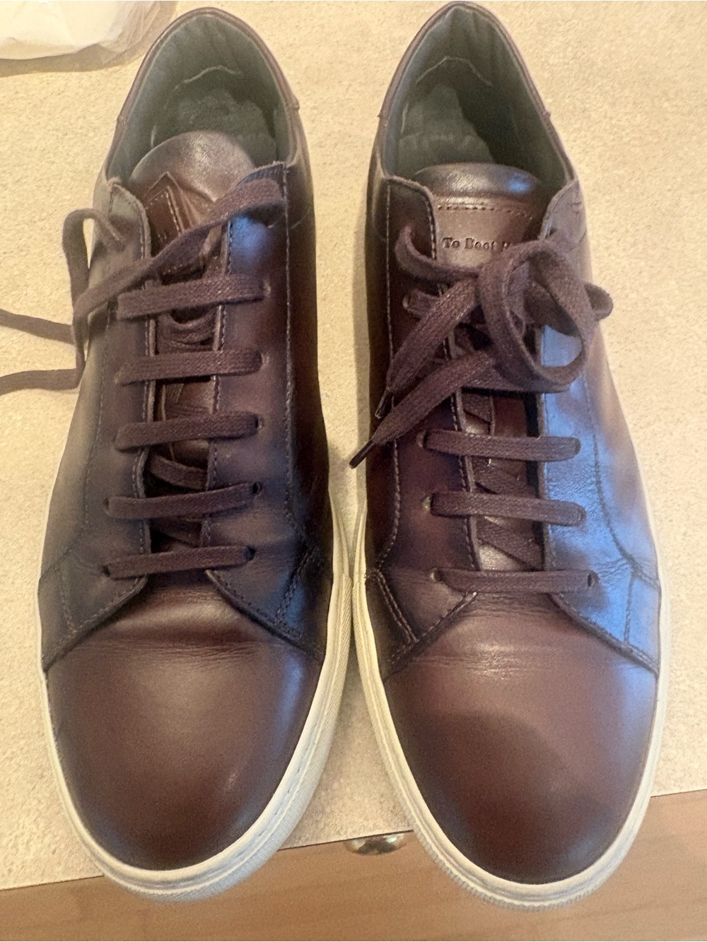 To Boot Men's Leather Low-Top Sneakers in Dark Brown with White Sole